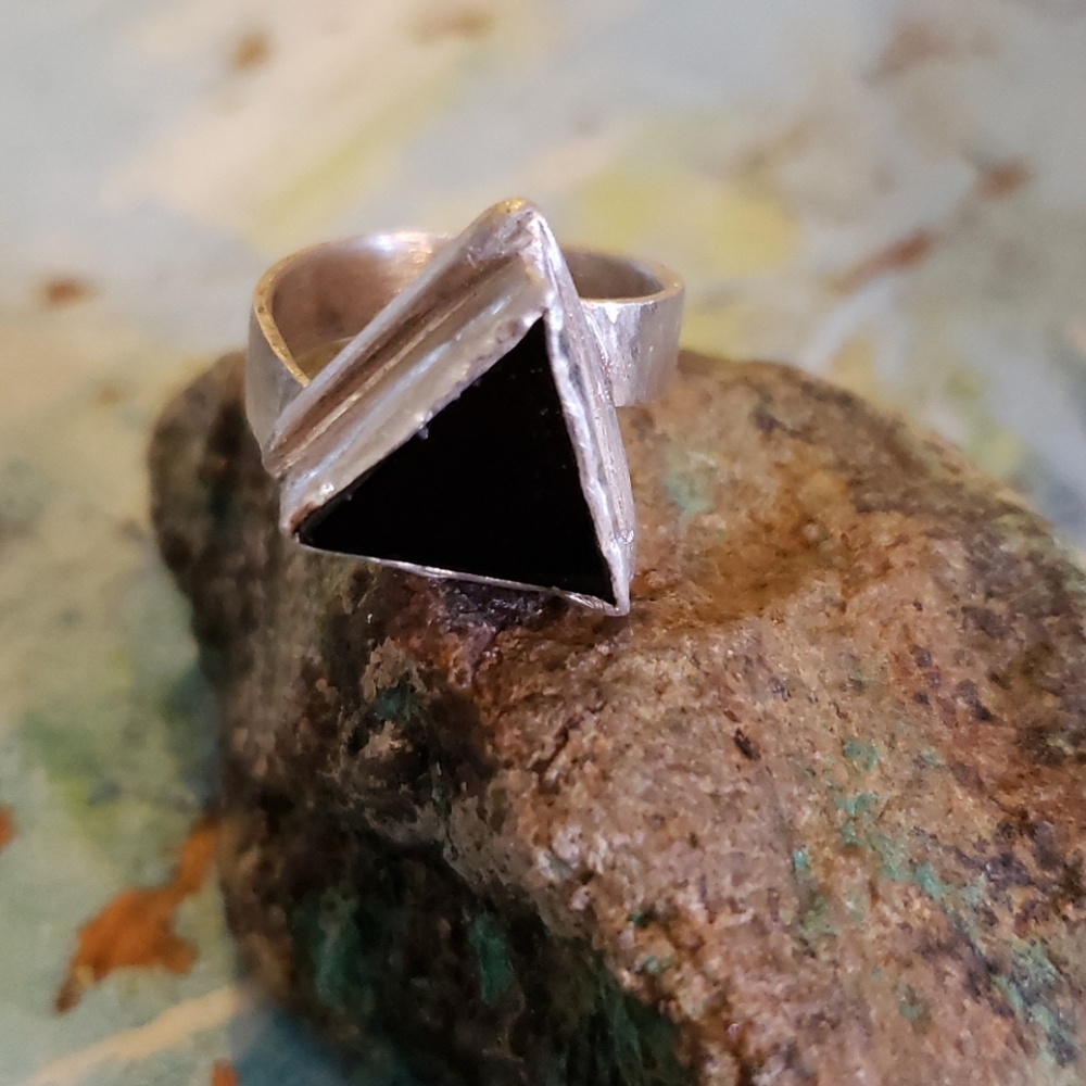 925 Silver Handmade Black Triangle Onyx Ring